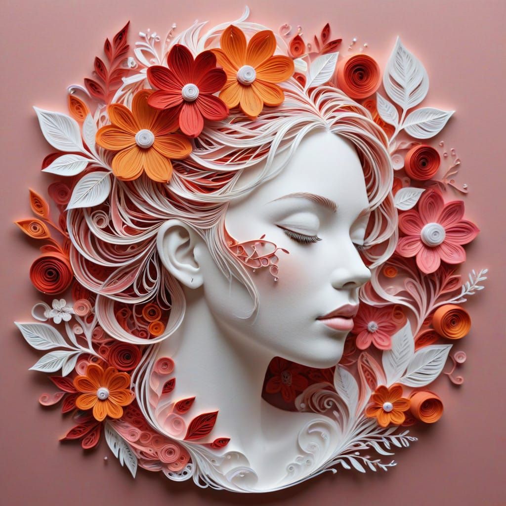 Delicate Quilled Portrait in 19th-Century Botanical Style