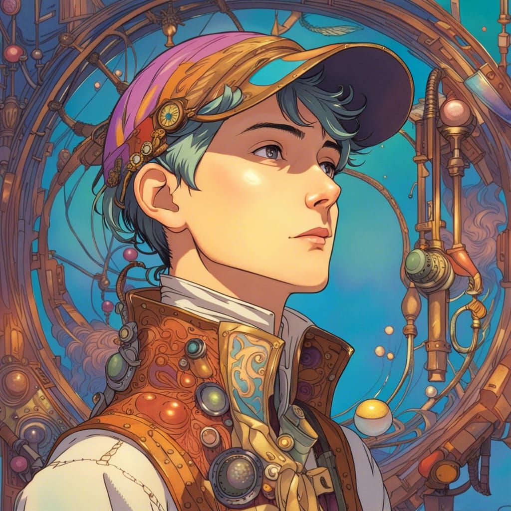 Steampunk Androgynous Character in Moebius Ghibli Style