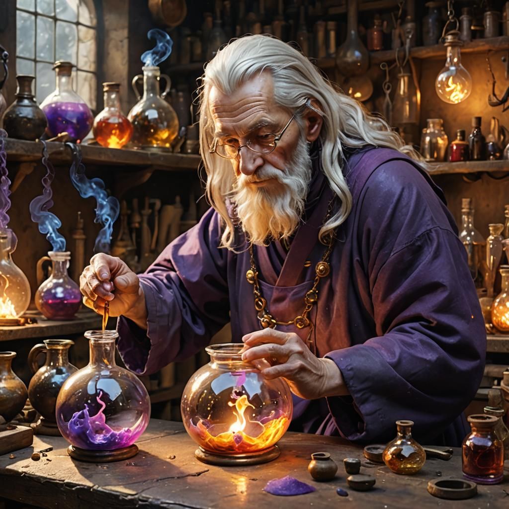 Alchemist's Workshop Explosion in Hyperrealistic Detail