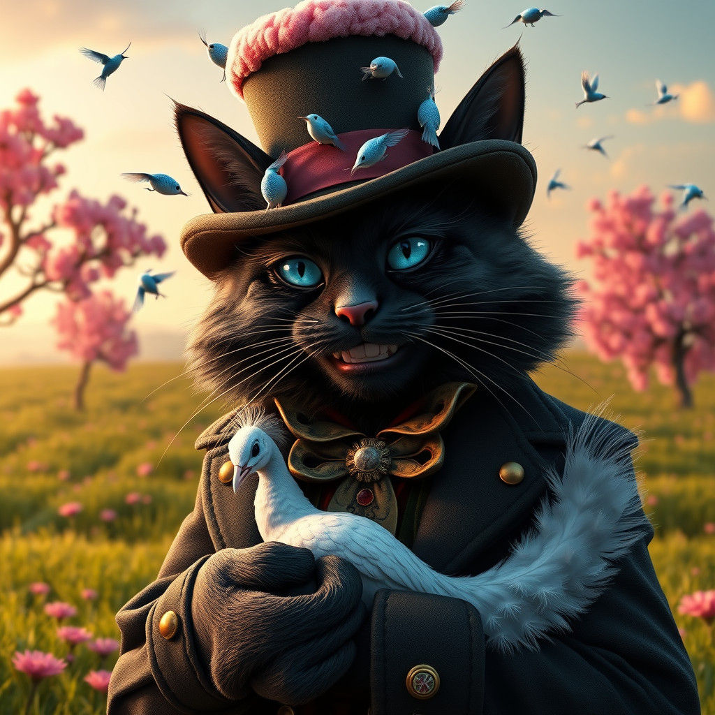 Black Cat as Mad Hatter with Marshmallow Hat