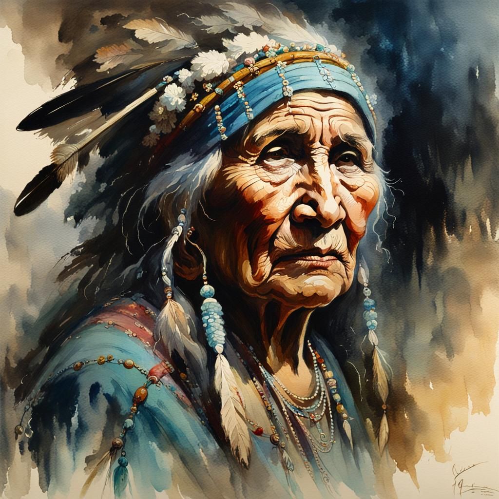 Portrait of an Old Native American Woman. AI image prompt in my tutorials!