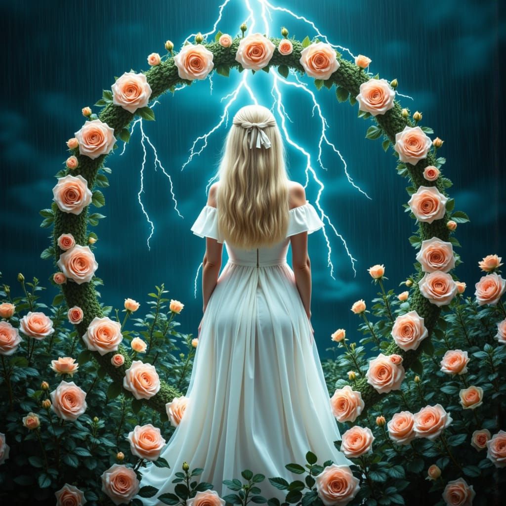 Stormy Rose Garden Portrait in Art Nouveau Style