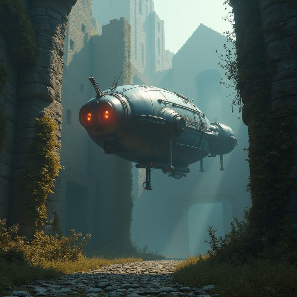 Cyberpunk Spaceship Descends Upon Ancient Ruins in Vibrant 8...