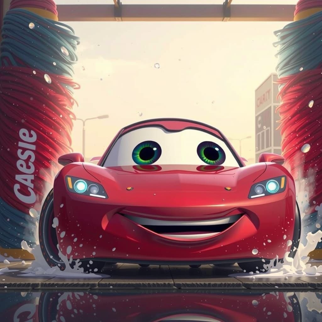 Happy Car Getting Washed, Syd Mead Style