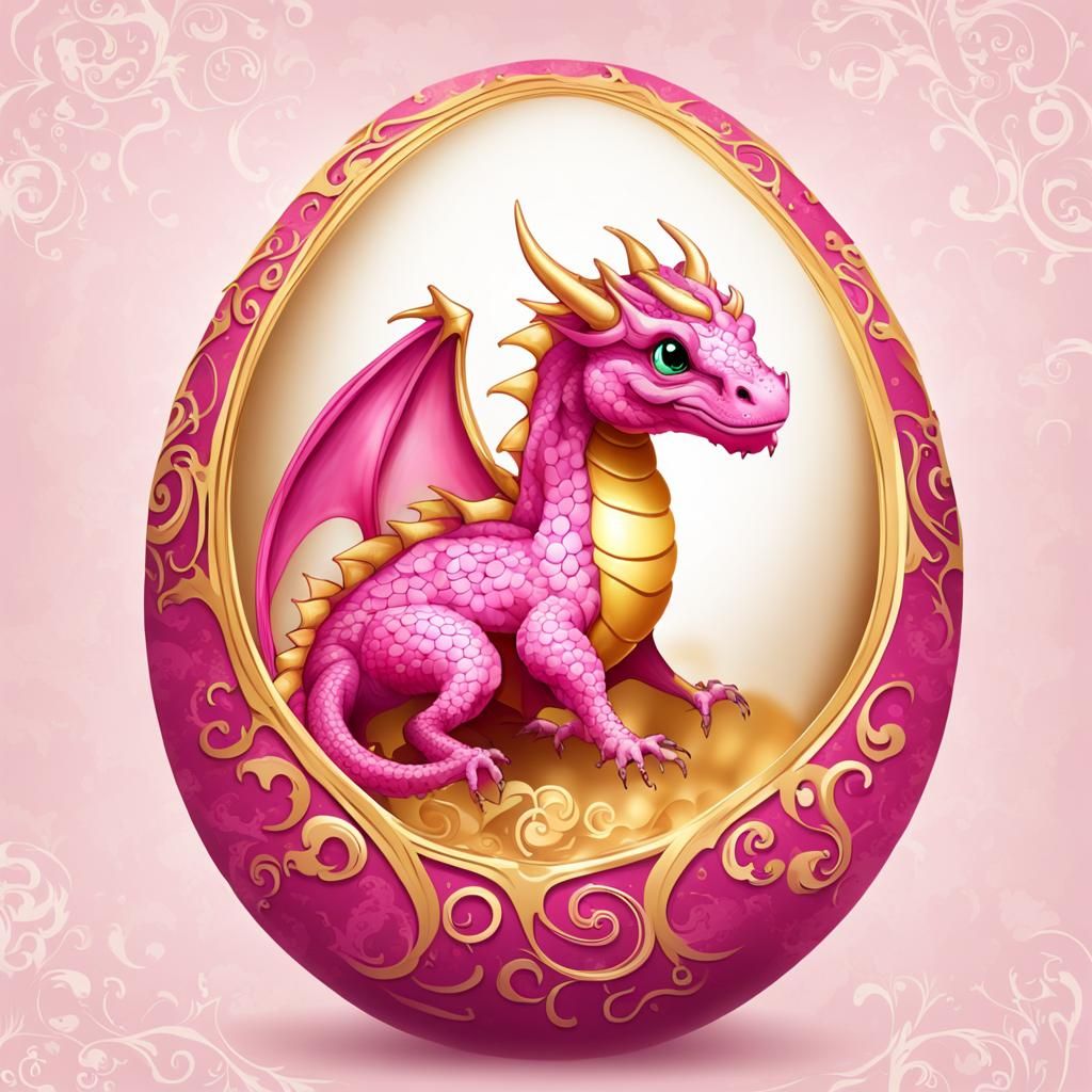 Cute Pink Dragon Hatching From Egg