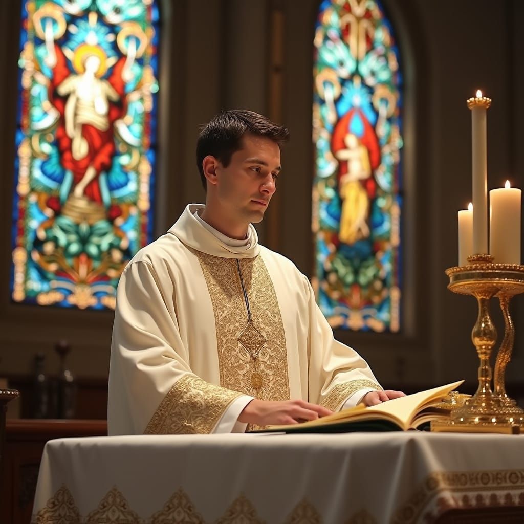 Priest Performing Eucharist in Ornate Cathedral