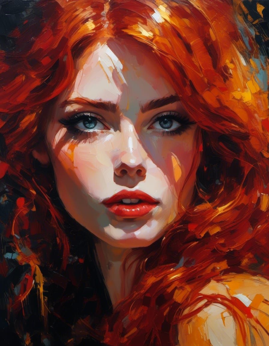 Impressionistic Portrait of a Red-Haired Beauty