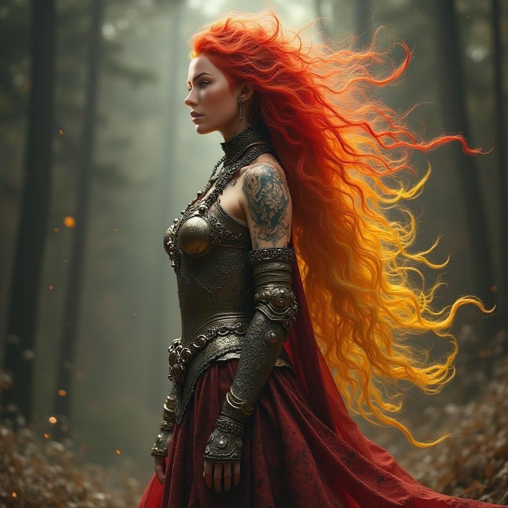 Fiery Woman in Chainmail: A D&D Fantasy Character