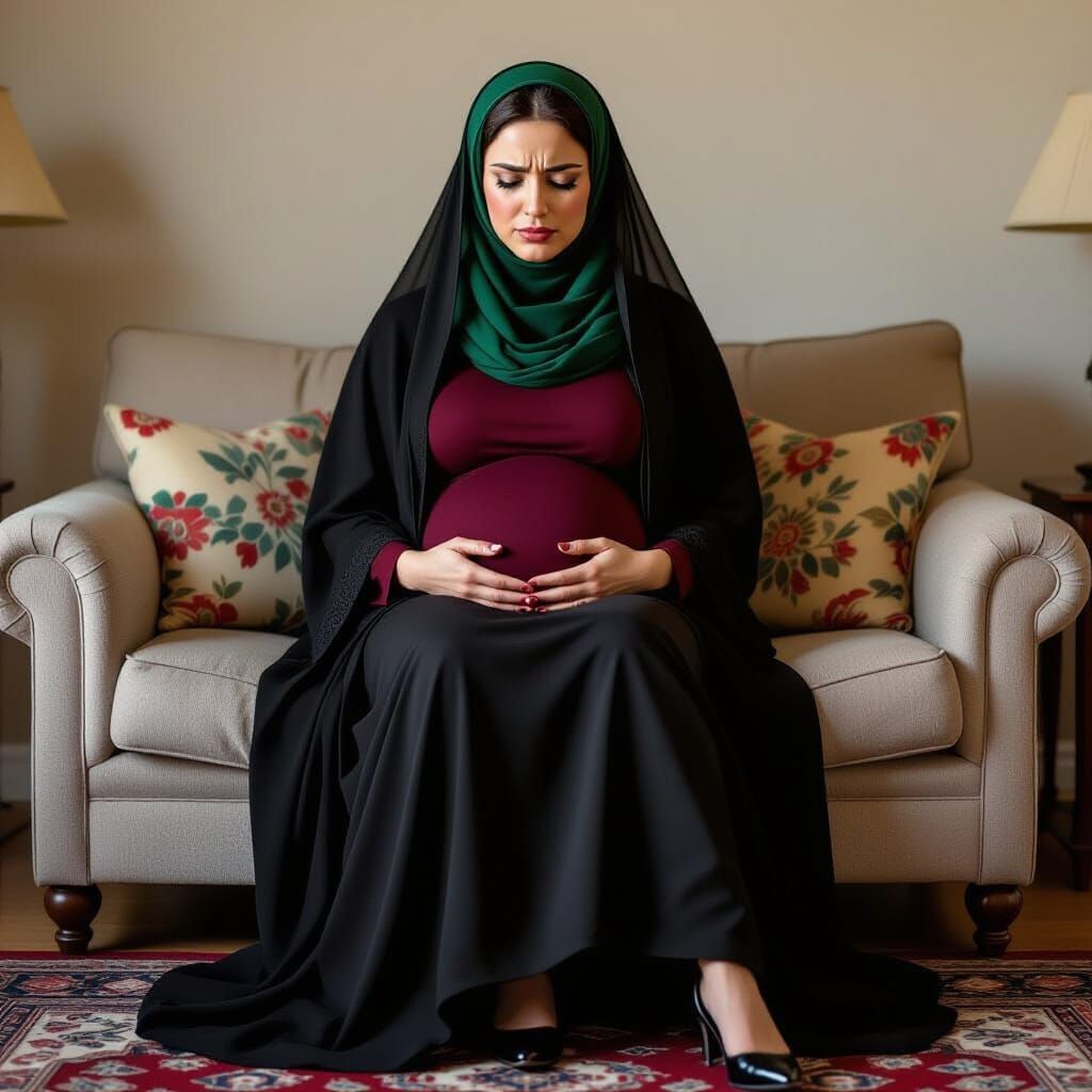 Pregnant Muslim Woman's Portrait in Realistic Style