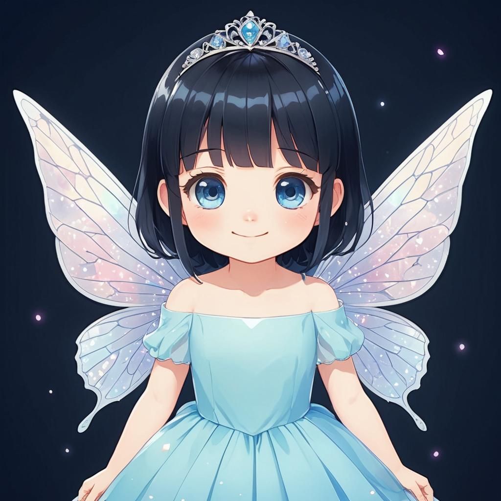 Cute Little Girl in Celestial Anime Gown with Butterfly Wing...