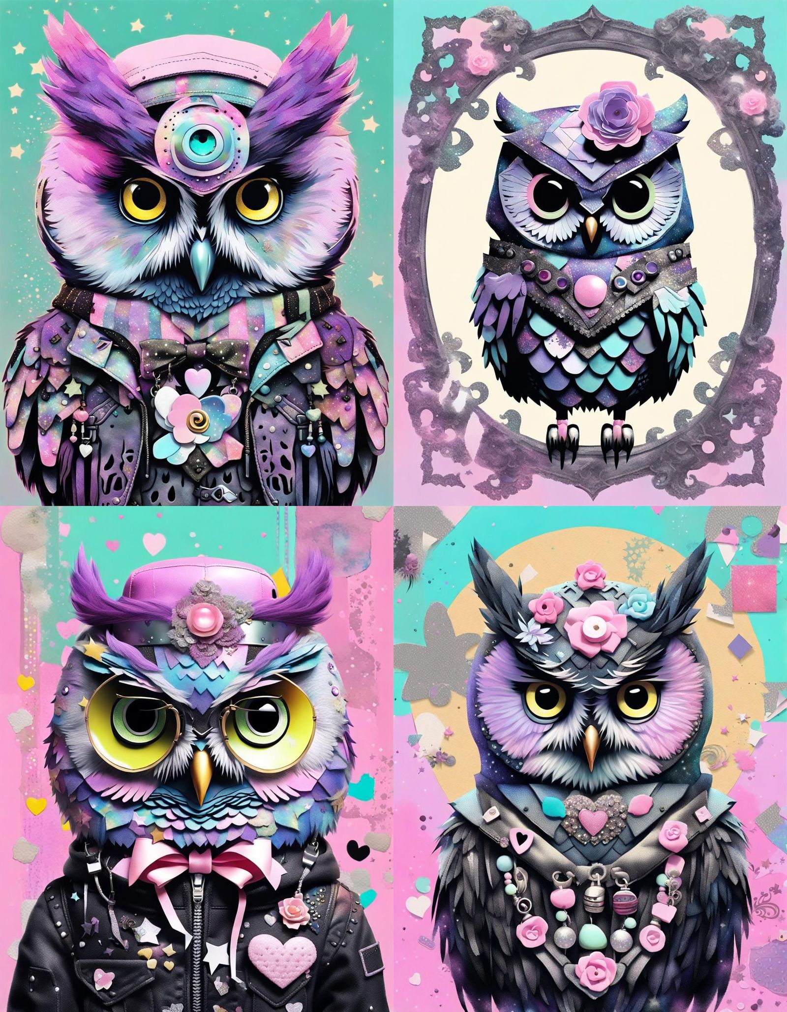 Sanrio Owl in Pastel Goth Collage