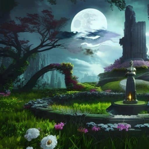 Fantasy Moonlit Dreamscape in Silver and Blue