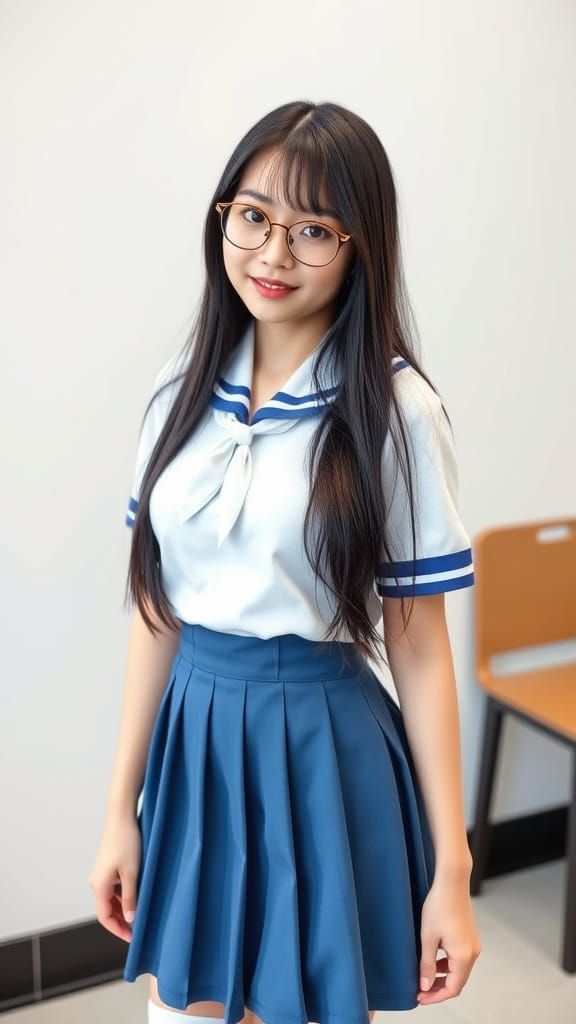 Korean Woman in School Uniform Selfie