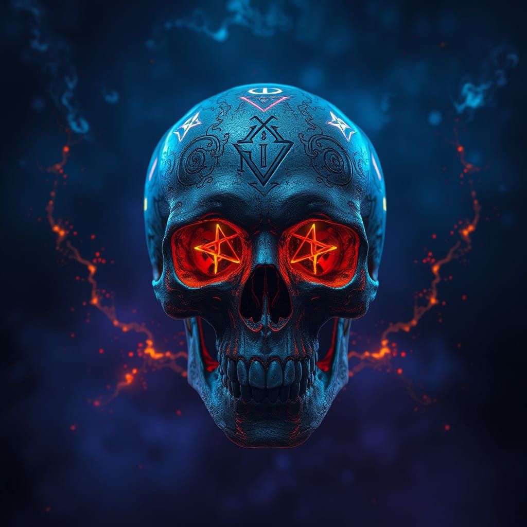 Mystical Skull with Glowing Runes in Dark Fantasy Art