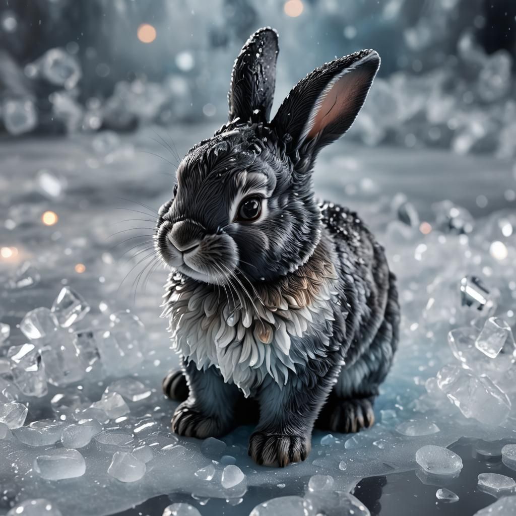 Icy Blue Dutch Rabbit Sculpture in Hyperrealism