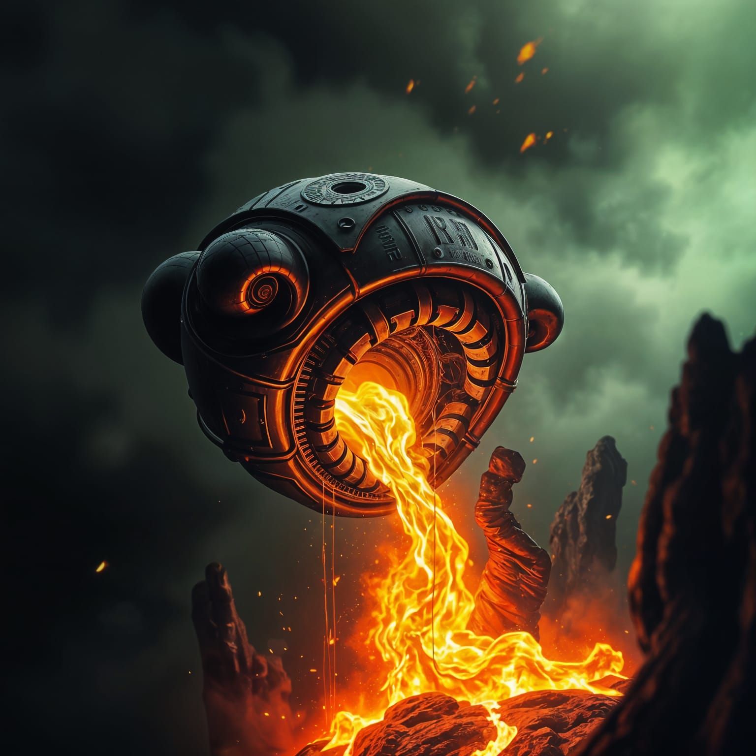 Fiery Floating Orb Spewing Lava as Airbrushed Art