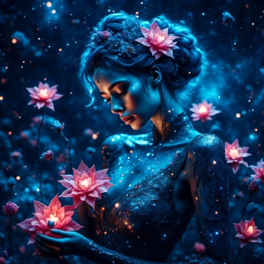 Celestial Star Nymph Dissolving into Stardust Galaxy