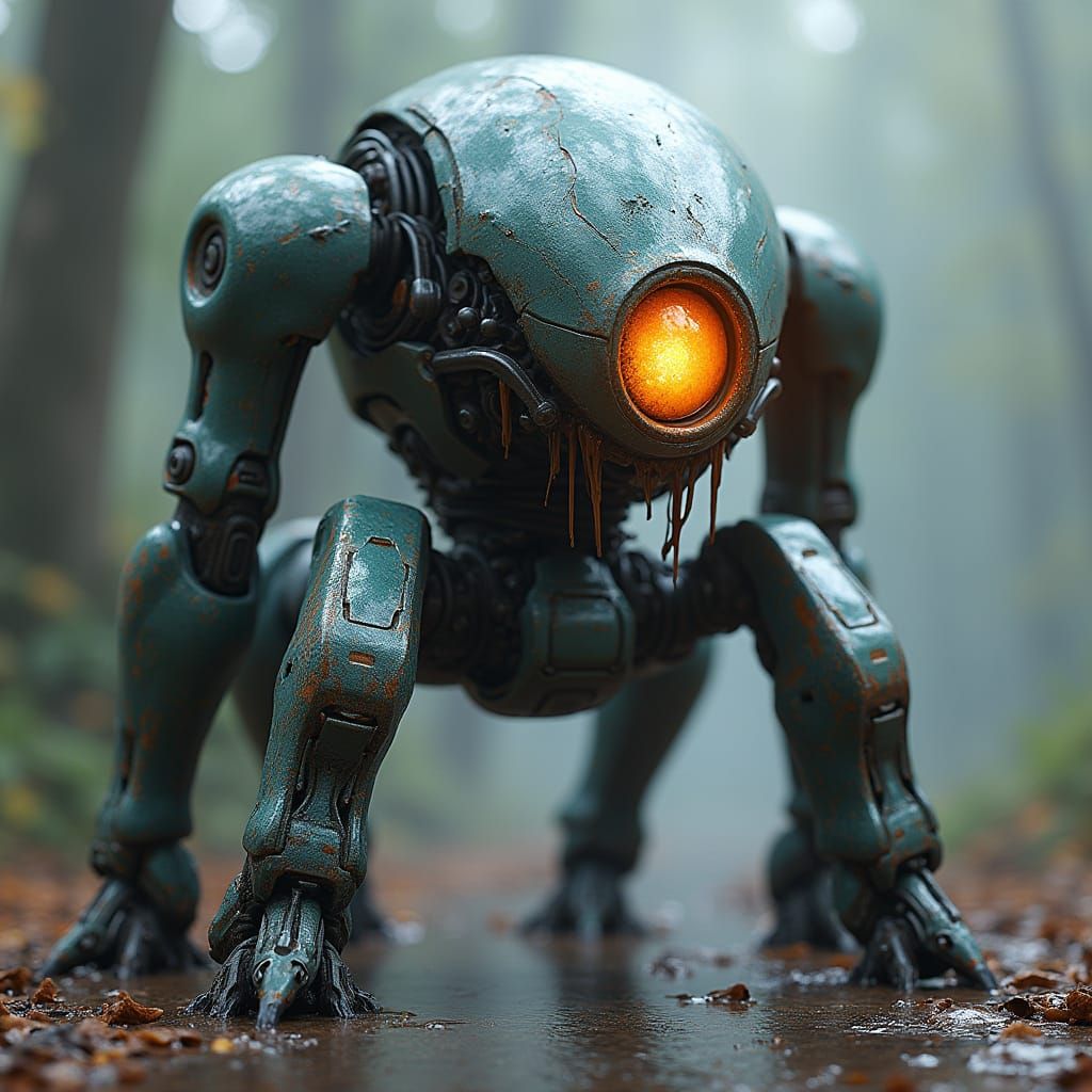 Hulking Robot Head with Glowing Eye and Bulletproof Skin