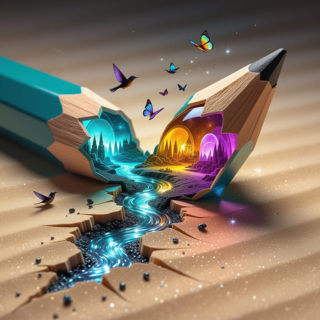 Fantasy World Rises From Broken Pencil In Desert
