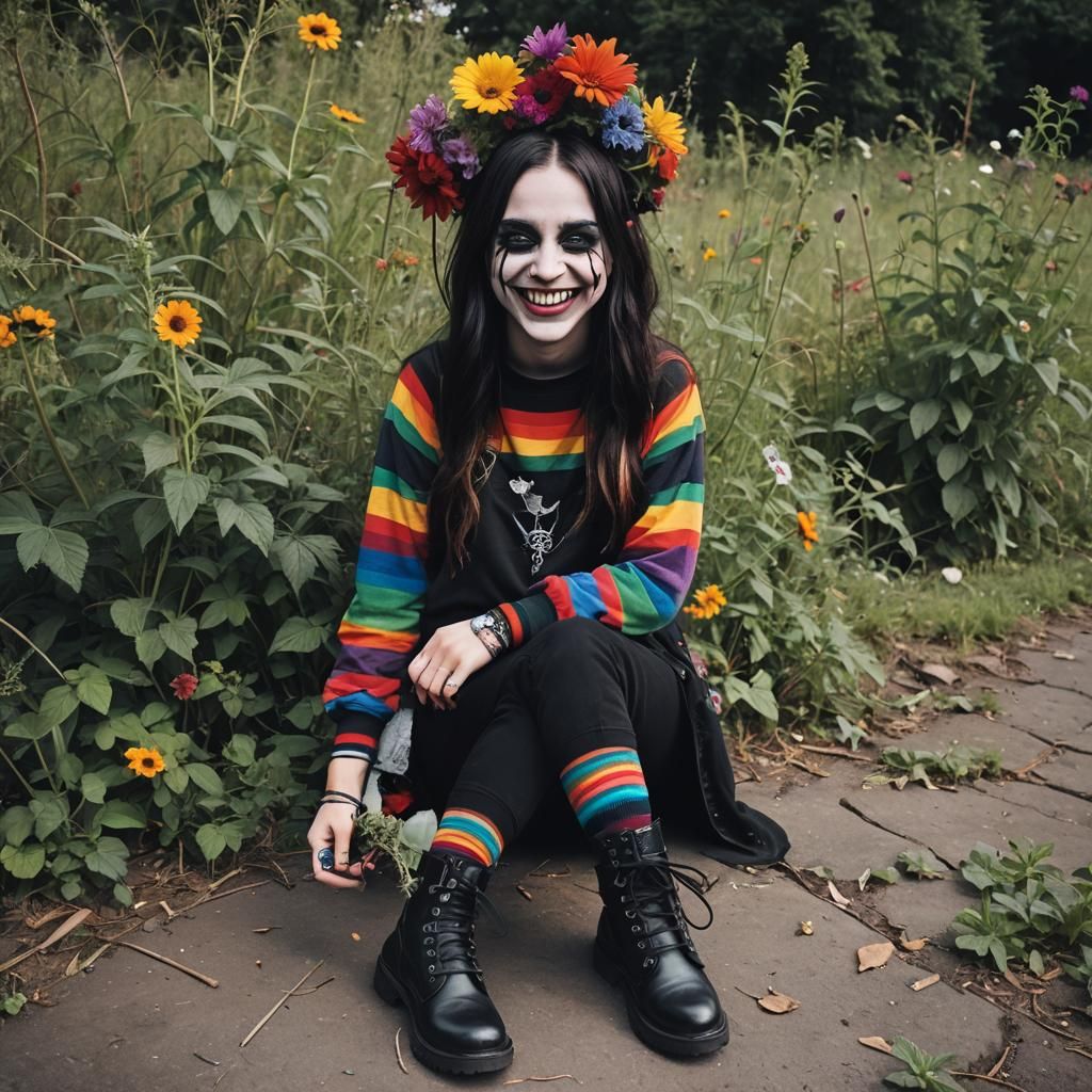 Gothic Hippie Kid Portrait in a Dark Wonderland