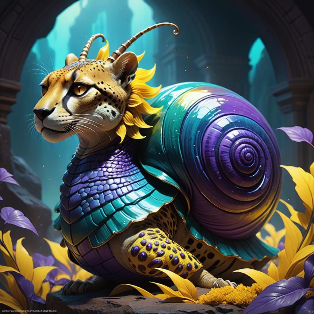 Majestic Cheetah-Snail Emerges in Dark Fantasy Realm