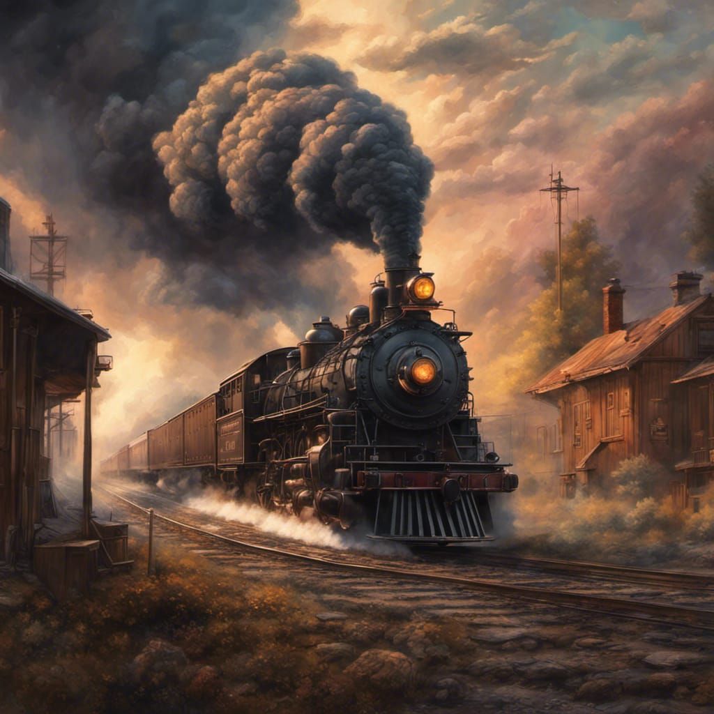 Steam Train Among Space Nebula, Digital Matte Painting