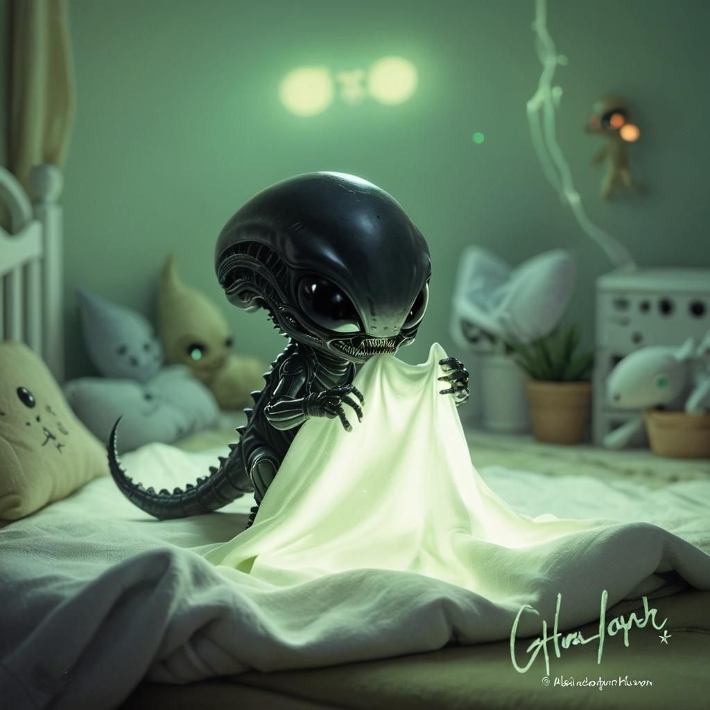 Baby Xenomorph Peekaboo in Pixar Style