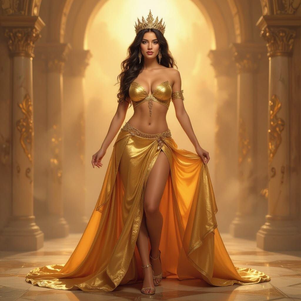 Golden Goddess Patricia in Lingerie and Crown