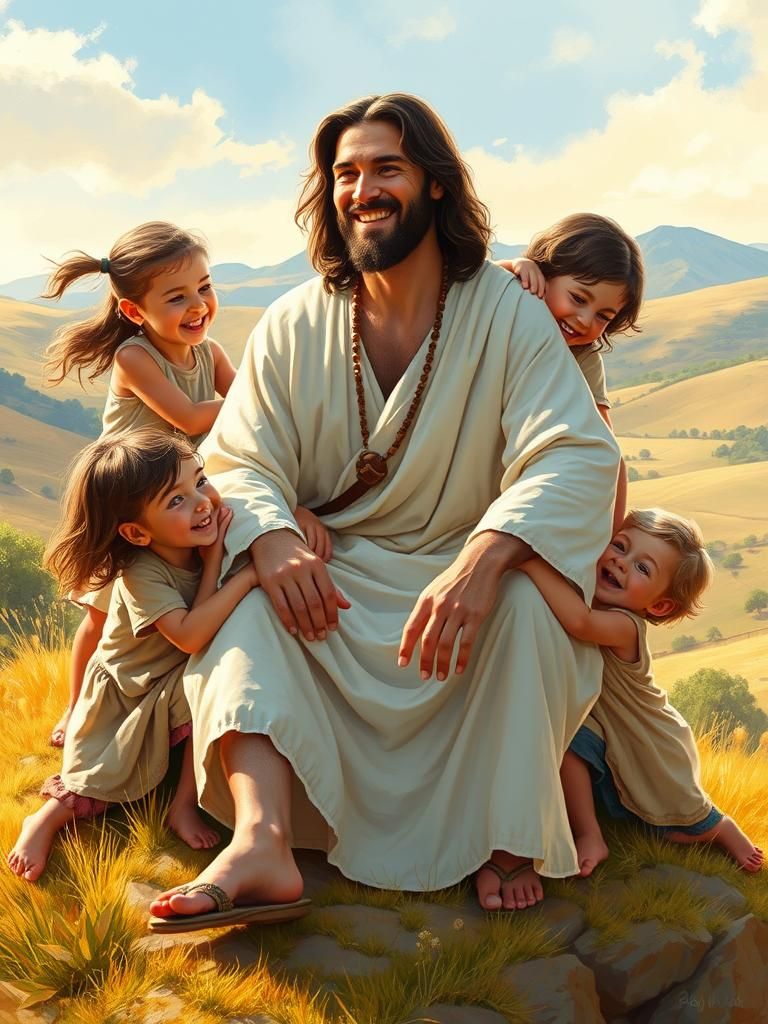 Jesus Christ with Children in Golden Light