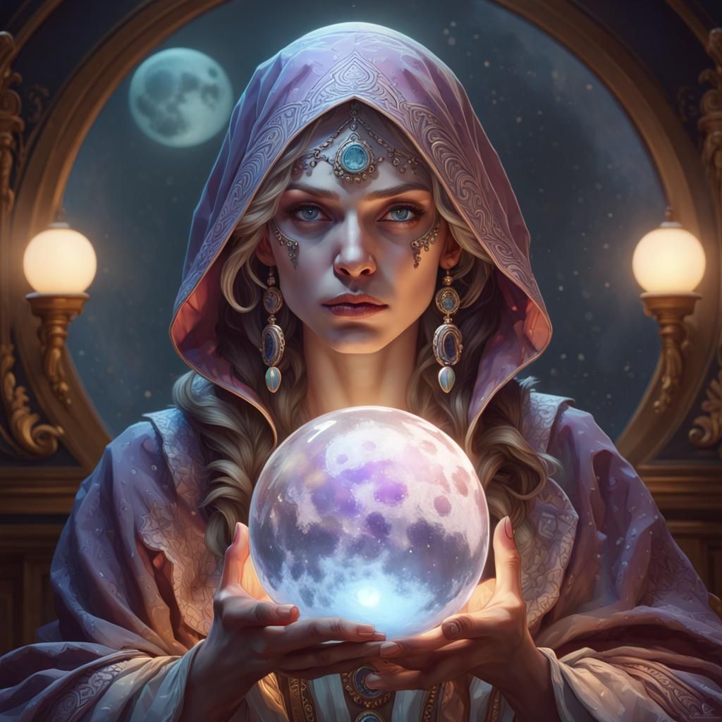 Fortune Teller Portrait Under Moonlight, Trending Art