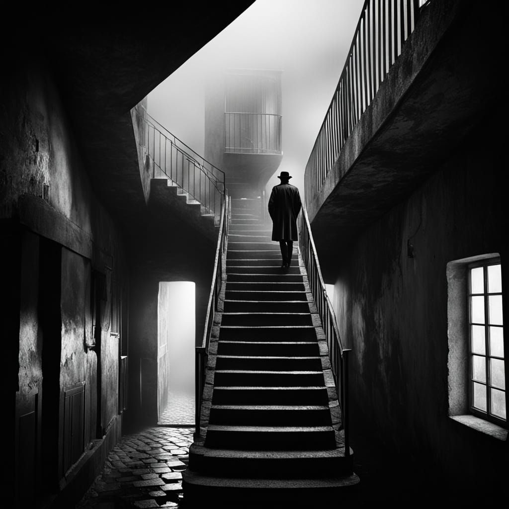 Surreal Noir: Man in Impossible Landscape