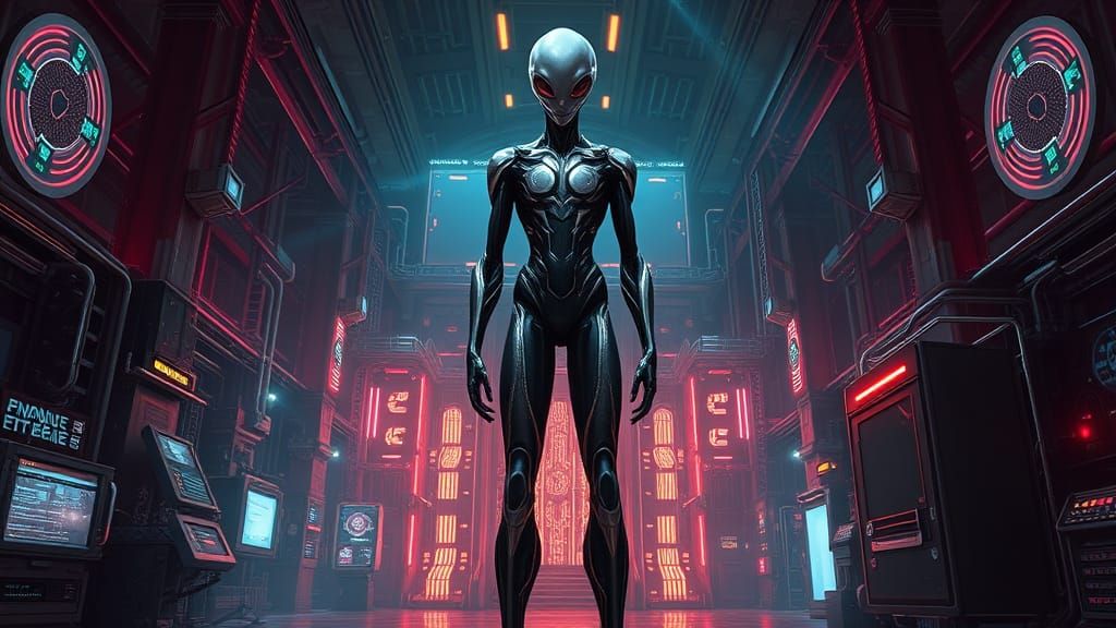 Cyberpunk Entity in Futuristic Laboratory