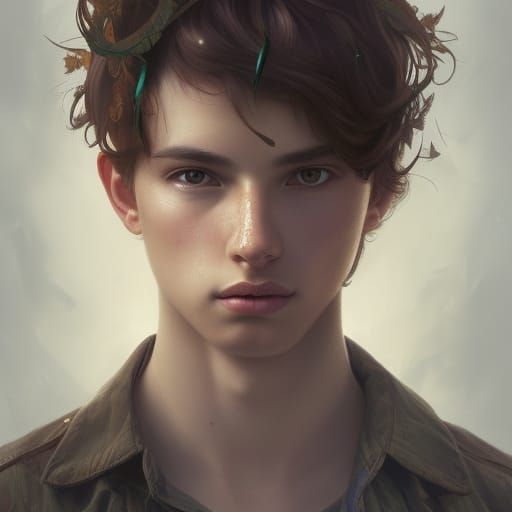 Hyperdetailed Portrait of a Boy with Cuckoo Clock Vines