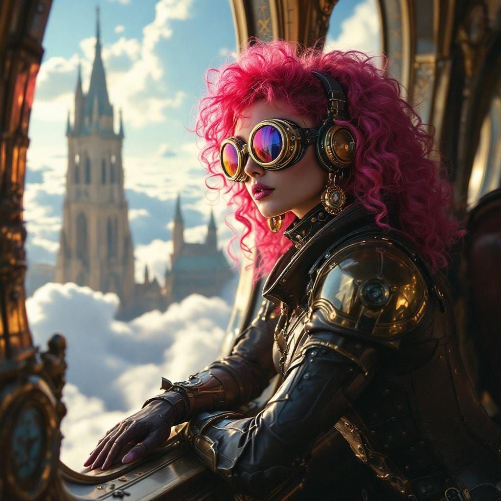 Steampunk Aviatrix in Floating Sky Kingdom Portrait