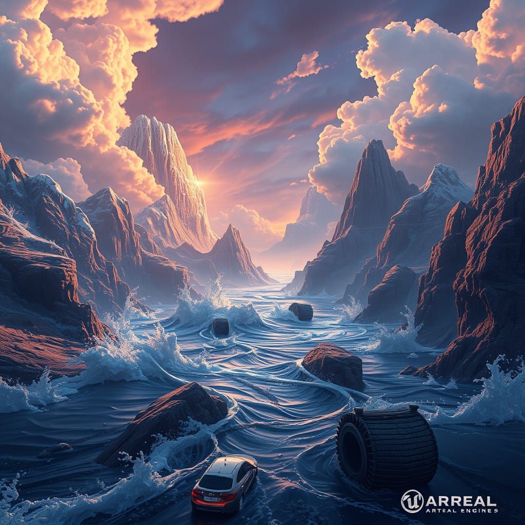 Surreal Fantasy Scene Unfolds with Broken Levee