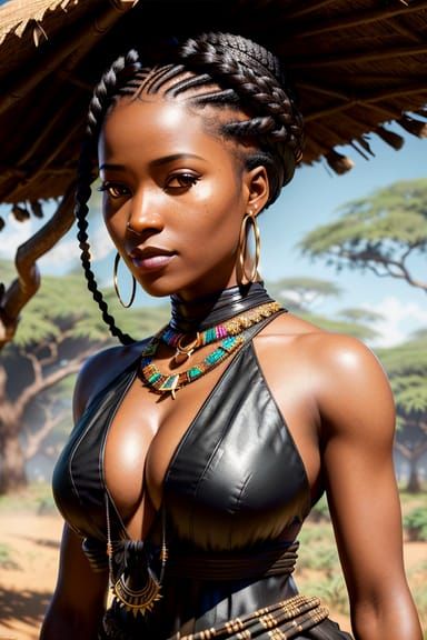 Beautiful Black Woman in African Village