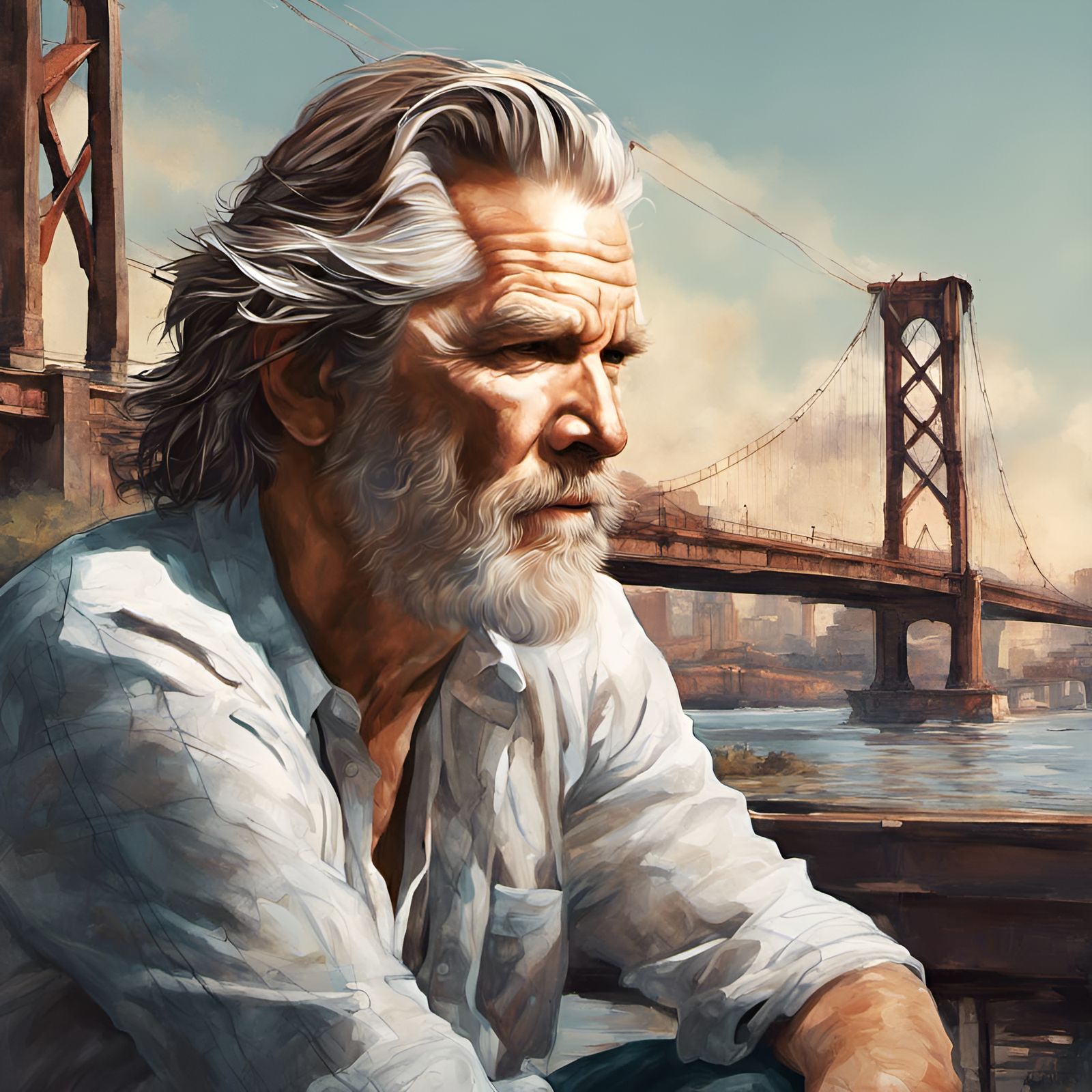 Jeff Bridges Portrait in Golden Age Illustration Style