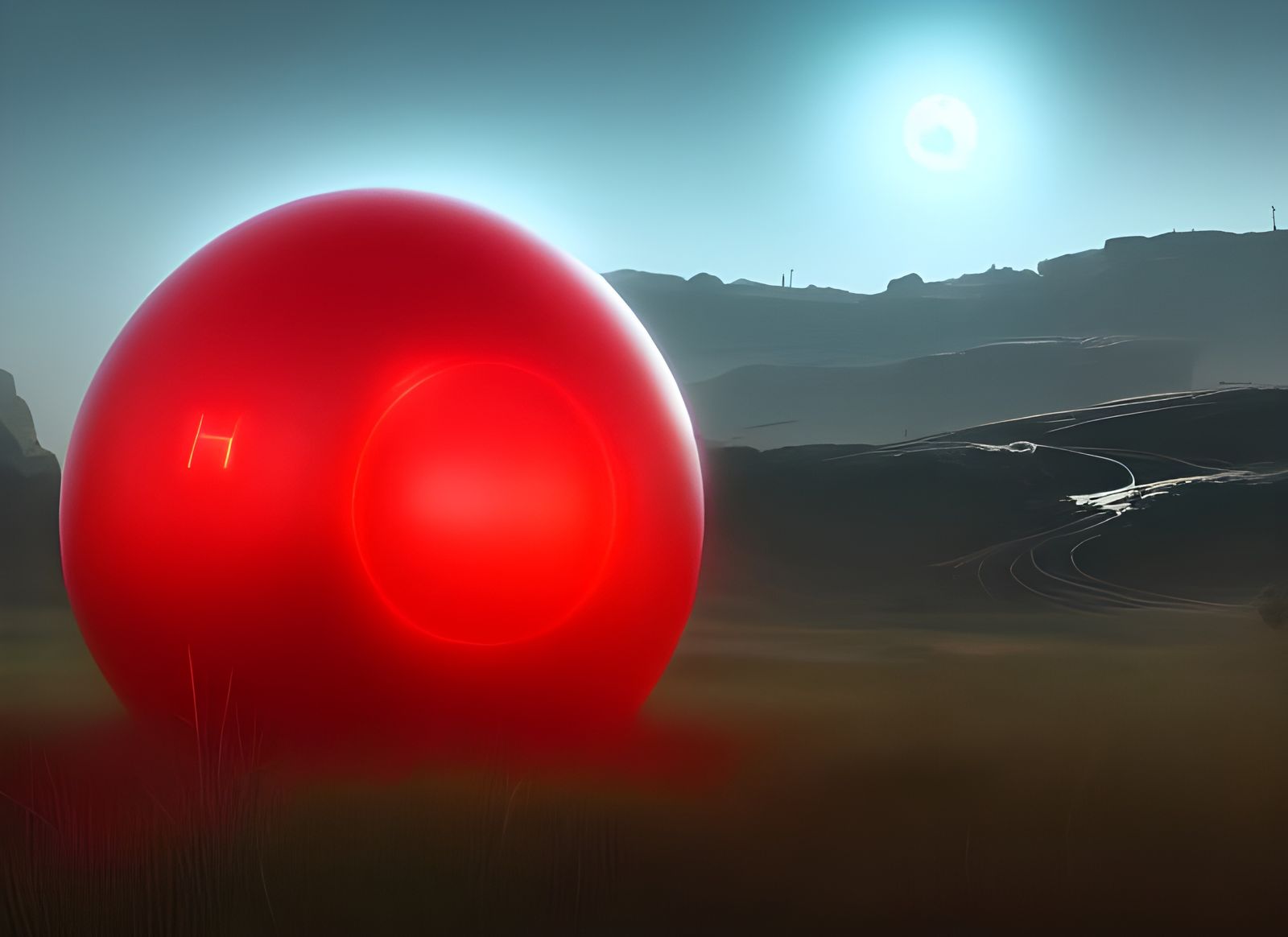 Luminous Cybernetic Orb in Red: Digital Art