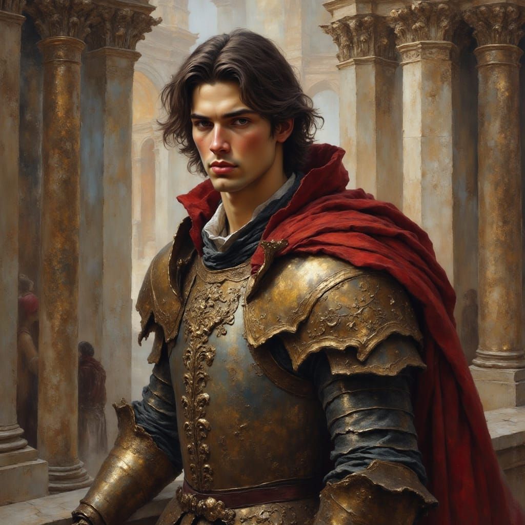 Medieval Warrior in Ornate Armour: Hyperrealistic Oil Painti...