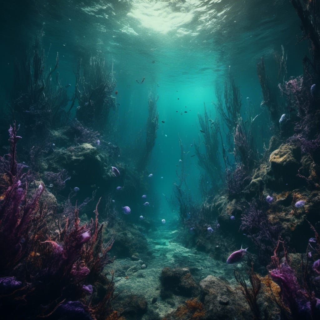 Alien Eel in Purple Ocean, Detailed Digital Painting