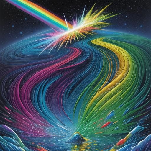 Rainbow water abstract flowing drizzling ice sparkling twink...