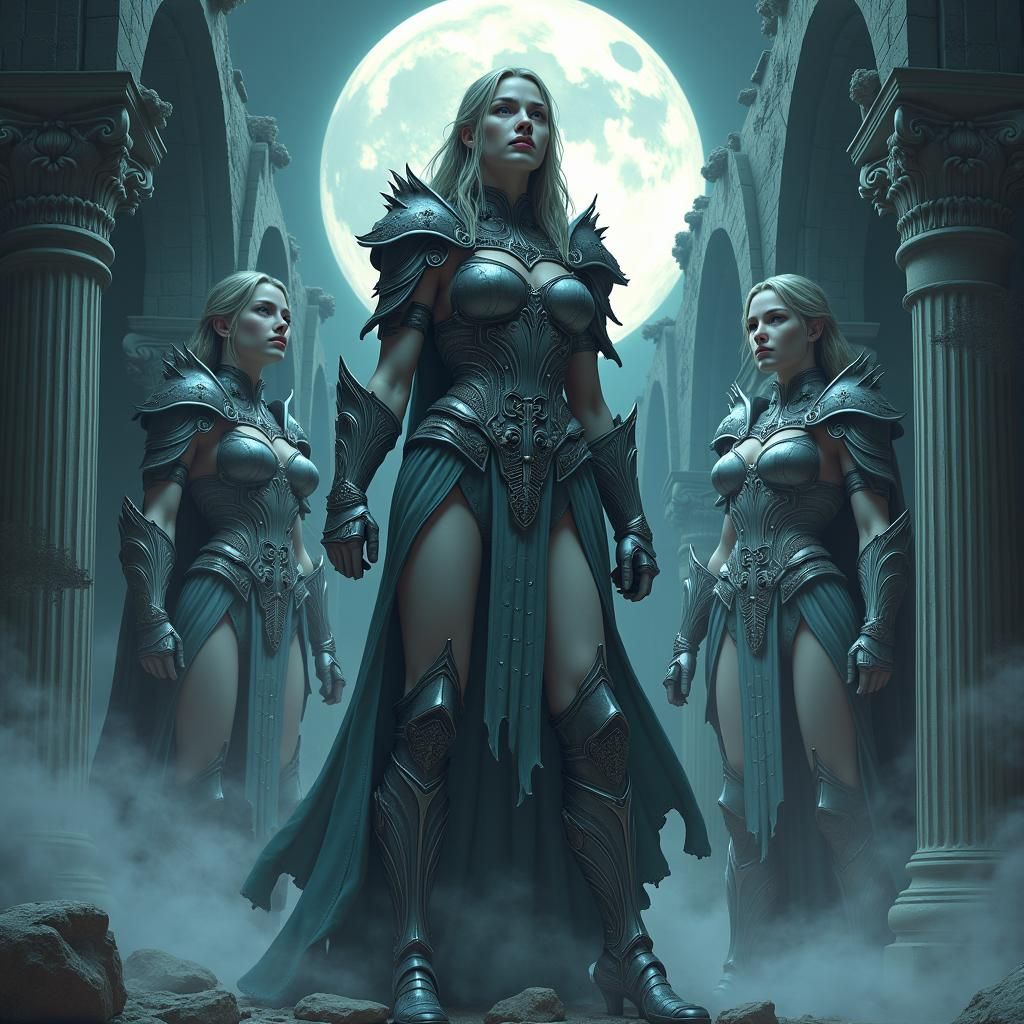 Heroic Stone Superheroines in Anime Key Visual Style