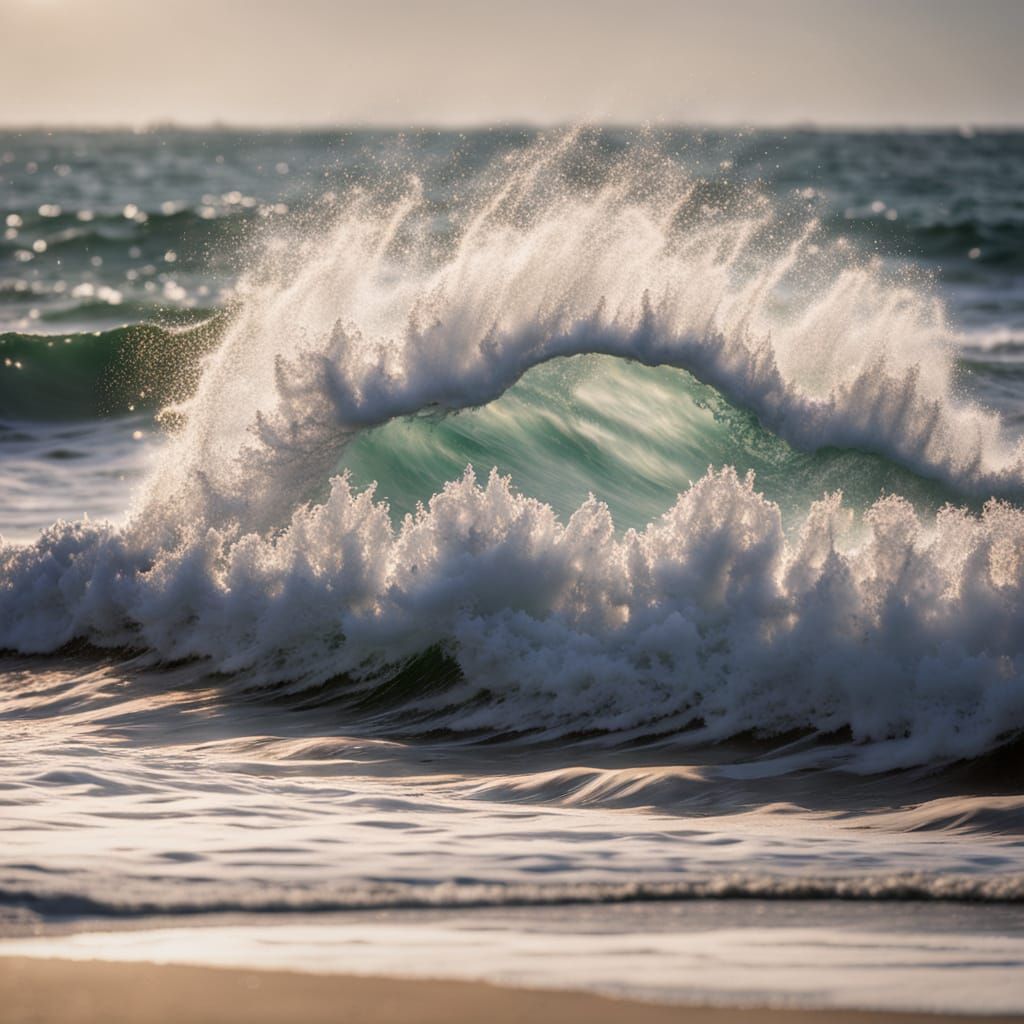 Majestic Ocean Waves Crashing on Sandy Beach
