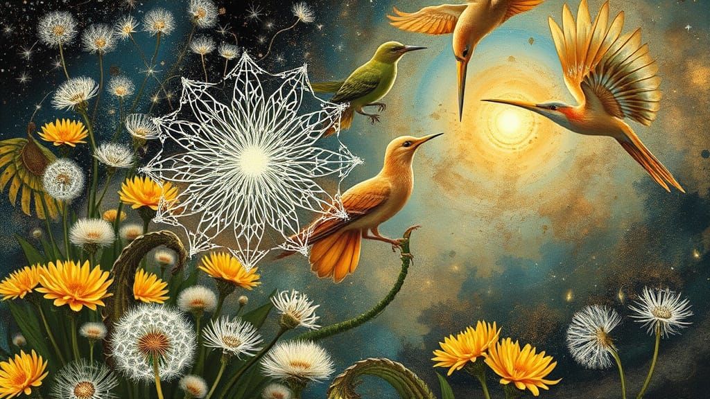 Ethereal Lost Star Radiates Glow Among Dandelions and Whimsi...