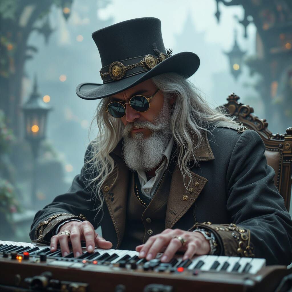 Steampunk Keyboard Player in Ethereal Fantasy Setting