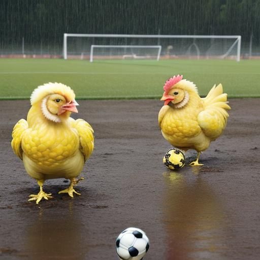 Baby Chickens Play Soccer in the Rain