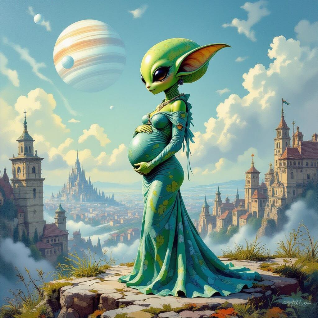 Alien Gestation: An Impressionist Gouache Masterpiece