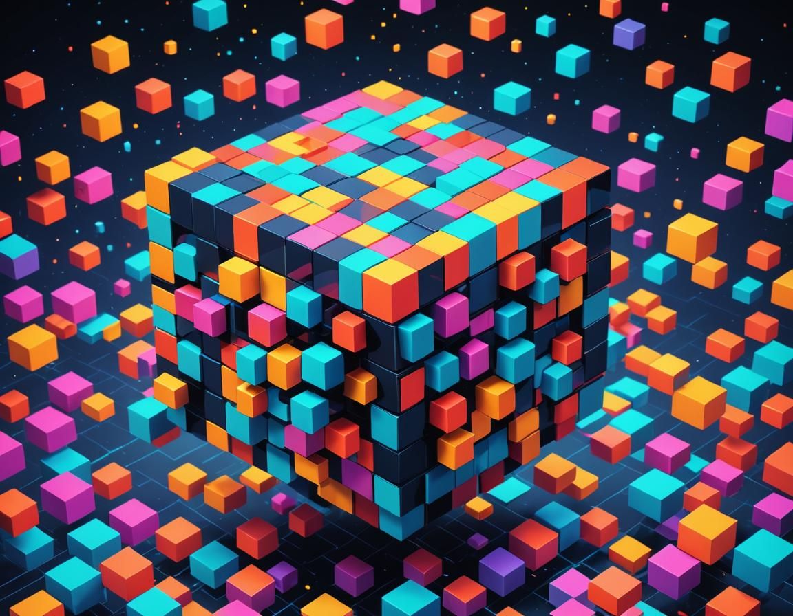 Pixel Art 3D Cube in Retro Digital World