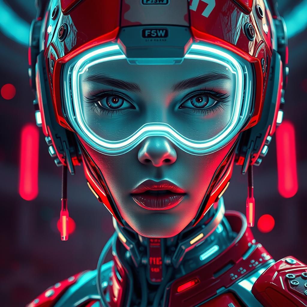 Close up face only beautiful female mechanical cyborg with n...