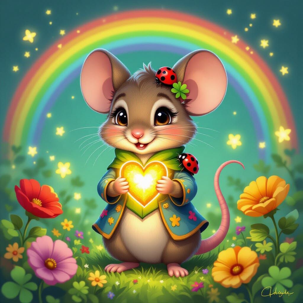 Festive Mouse with Shamrock and Rainbow Backdrop